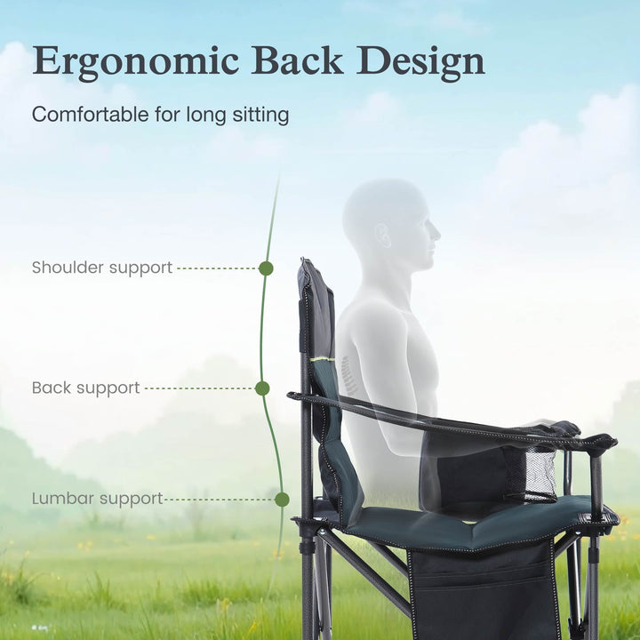Sophia & William Heavy Duty Steel Camping Chair Outdoor Oversized Padded Lawn Chair with Cooler, 450LBS Capacity, 2 Pack, Green