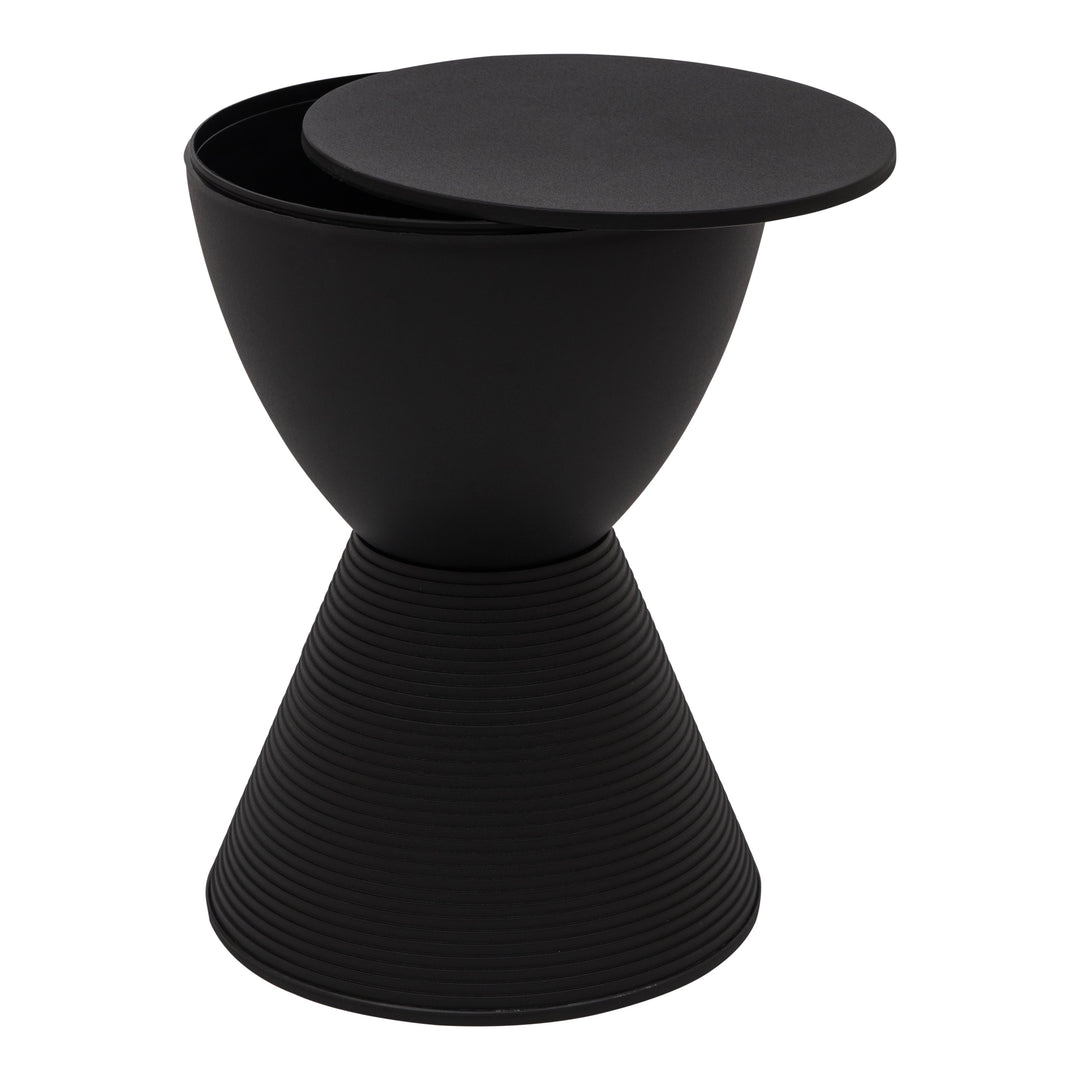 LeisureMod Ribbed Hourglass Side Table with Storage – ABS Drum Accent Table, Removable Lid, Indoor/Outdoor Use – Boyd Series