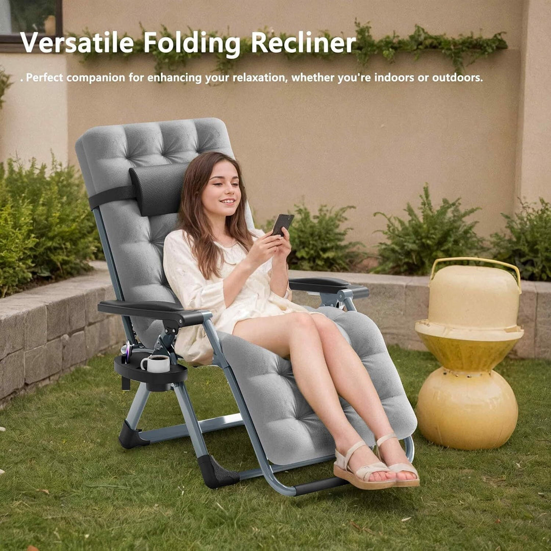 NimbleRest Folding Large Zero Gravity Chair with Removable Cushion & Cup Holder,Gray
