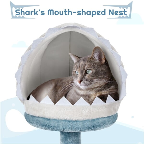 Cat Tree Ocean-themed w/Shark's Mouth-shaped Condo Starfish-shaped Perch 45.5in
