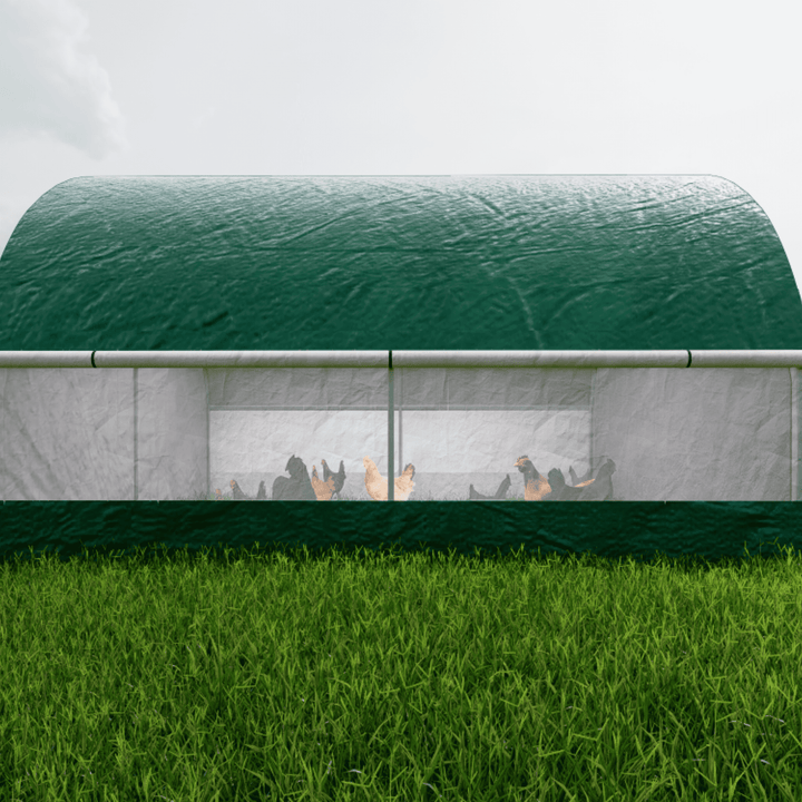 Chery Industrial Large Chicken Coop Metal Chicken Run Dome Shape Walk-in Fence All Covered with PE Cloth, 12.4 ft ×12.4 ft