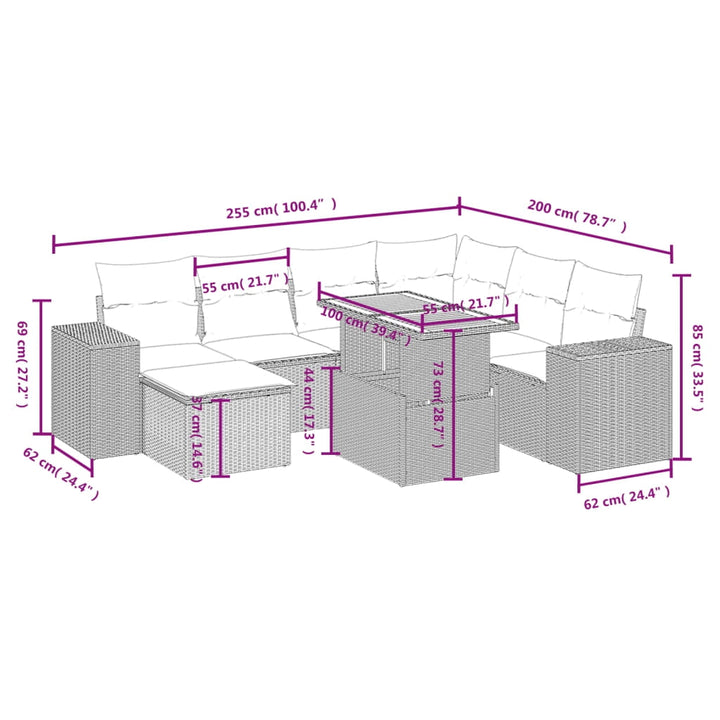 vidaXL Garden Sofa Set Grey PE rattan Large Modular Garden Sofa Set