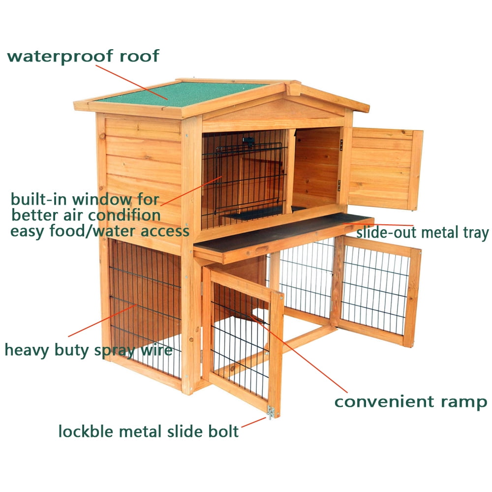 ZephyPaws  Chicken Coop Large Wooden Outdoor Bunny Rabbit Hutch Hen Cage with Ventilation Door,40" Triangle Roof Waterproof  Small House Chicken Coop Natu