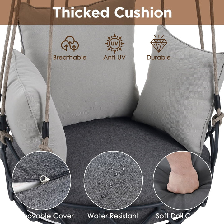 Baugery Hanging Egg Chair Without Stand, Outdoor Patio Egg Swing Chair for Patio Porch, Balcony (Beige/Grey)