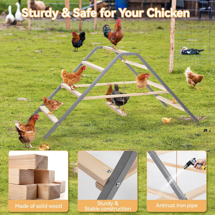 PETSFIT Chicken Roosting Bar-Solid Wood and Rustproof Iron Design, Chicken Perch with Swing for Healthy Poultry-Ideal for Backyard Coops, Farms, Easy to Assemble and Clean