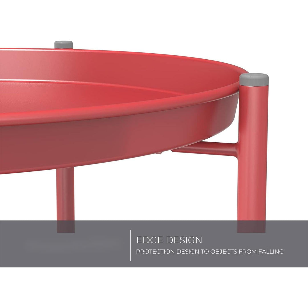 Modern Two-Tier Round Side Table - Dual-Layer Metal Design with Non-Slip Gray Feet, Space-Saving Accent Table for Living Room/Bedroom - Red