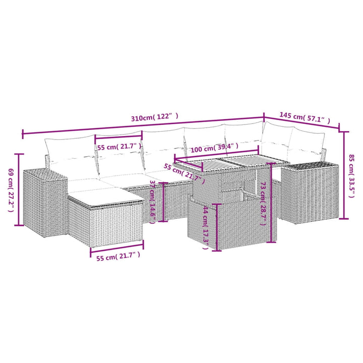 vidaXL Garden Sofa Set Grey PE rattan Large Adjustable Armrests