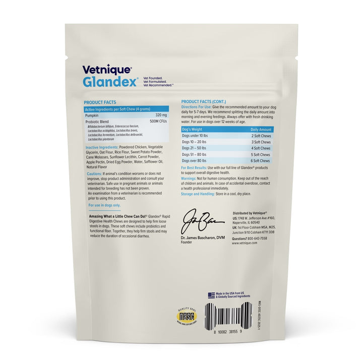Glandex Rapid Digestive Support Chews for Dogs with Occasional Diarrhea, Chicken, 25ct.
