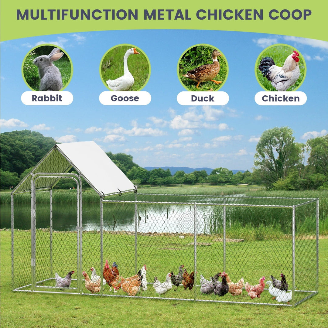 Pinypikaka Large Metal Chicken Coop, Chicken Run with Waterproof and Anti-UV Cover, Walk-in Chicken Pen for 6/10 Chickens, Large Chicken Coop for Outdoor Rabbits Duck, 10'L x 3.3'W x 5'H