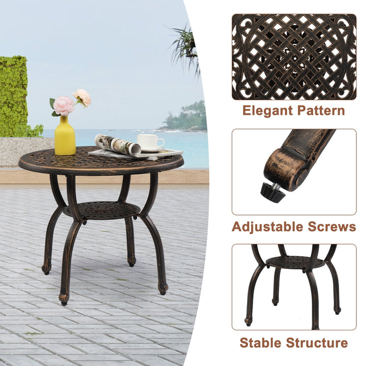 Funnil Outdoor Bistro Table, Cast Aluminum Round End Table, Patio Coffee Table for Indoor Garden Porch Balcony, Antique Bronze