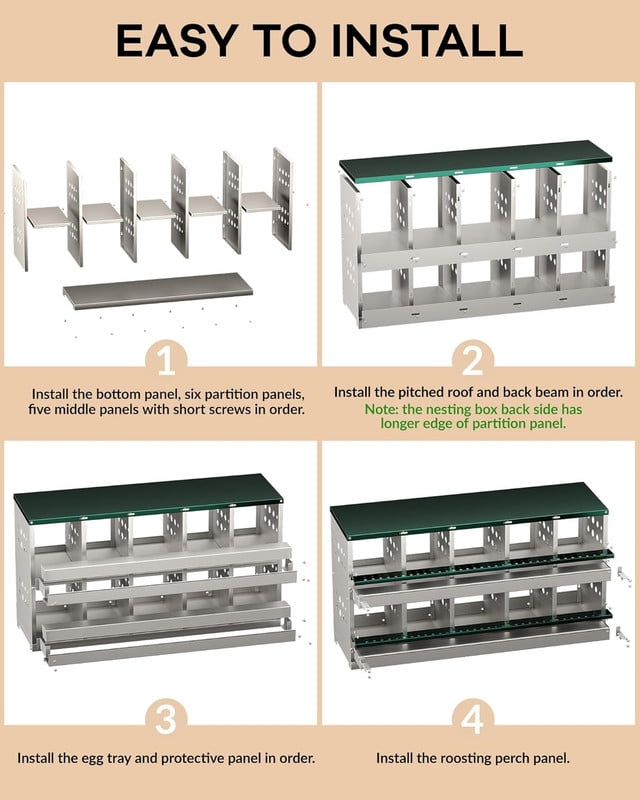 Green Metal Chicken Nesting Box for Laying Eggs, Rustproof Wall-mountable Roll Away Chicken Laying Boxes for Hens, Waterproof, Ventilated with Perch, 10 Compartments