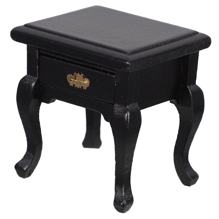 OFFIGAM 1Pcs Miniature End Table Black Wood Functional Drawer Storage For Mini Dollhouse Furniture Living Room