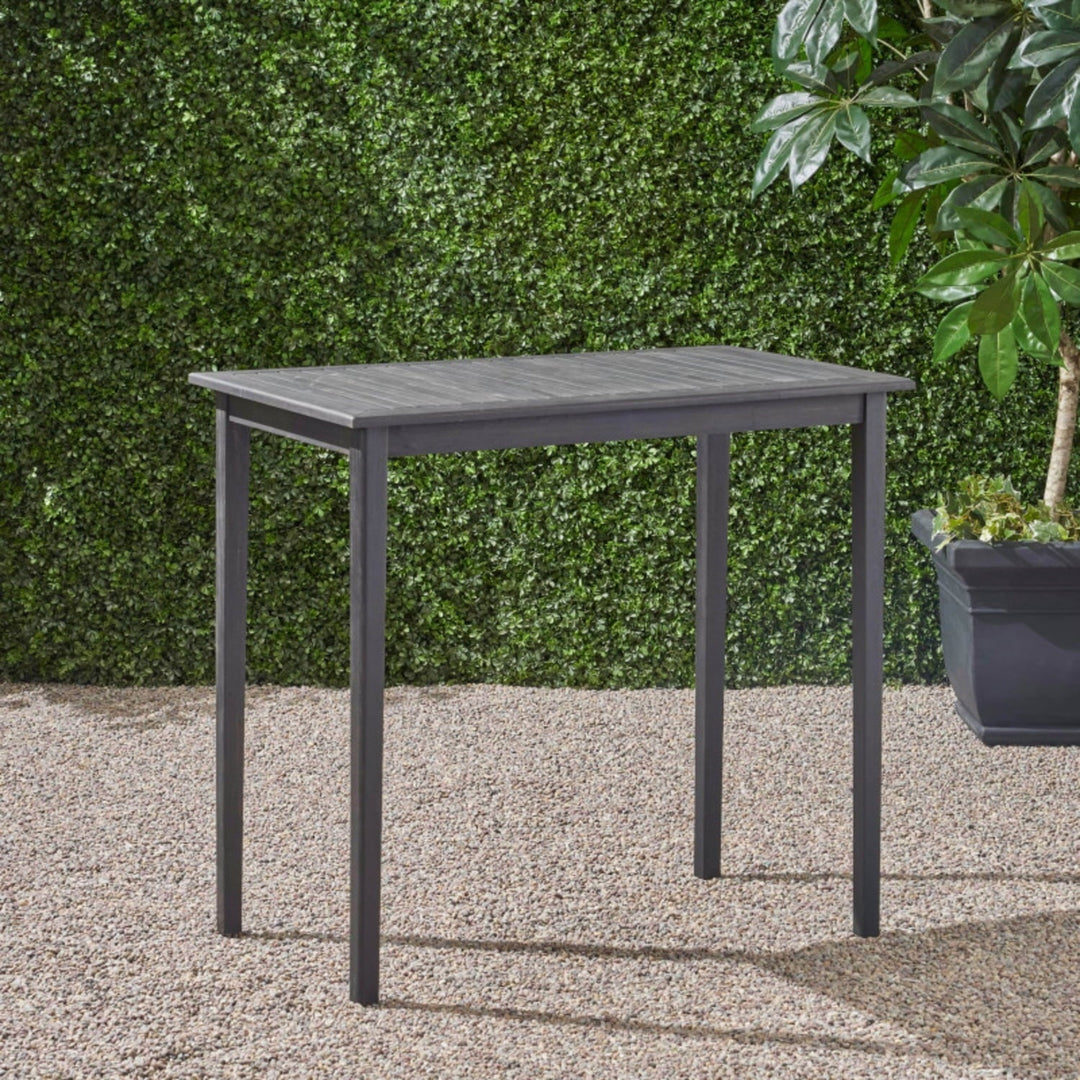 Outdoor Acacia Wood Bar Table, Dark Gray Minimalist