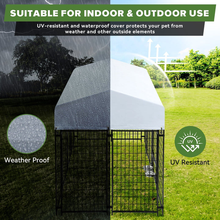 WOKEEN Large Dog Kennel Outside, 6'×4'×6',Welded Rectangular dog kennel outdoor with Waterproof Roof,2 Rotating Bowls & Secure Lock for Backyard （All Life Stages Dogs）