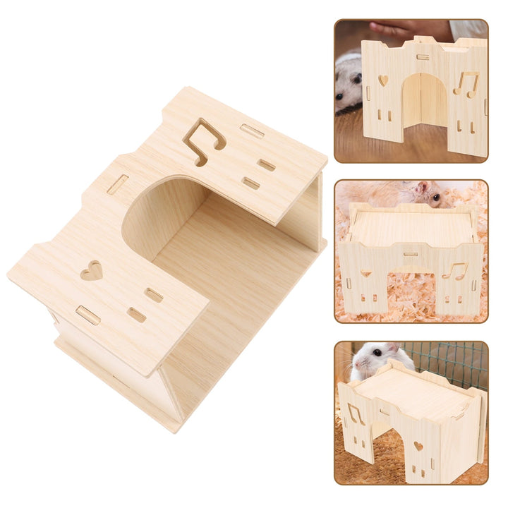 FOMIYES Wooden Hamster Habitat Guinea Pig Hideout Mouse Hamster Hideaway House