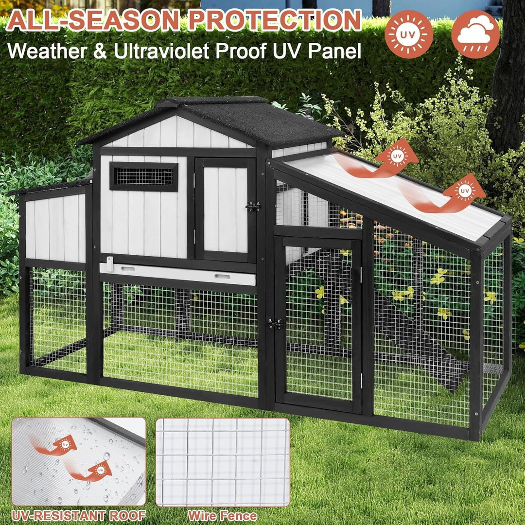 65.3"L Chicken Coop and Run, Expandable Wooden Hen House for 1-2 Chickens, 2 Story Poultry Cage with Nesting Box, Pull-Out Tray, Perches Indoor/Outdoor Pet Hutch Backyard Use, Combinable, Black