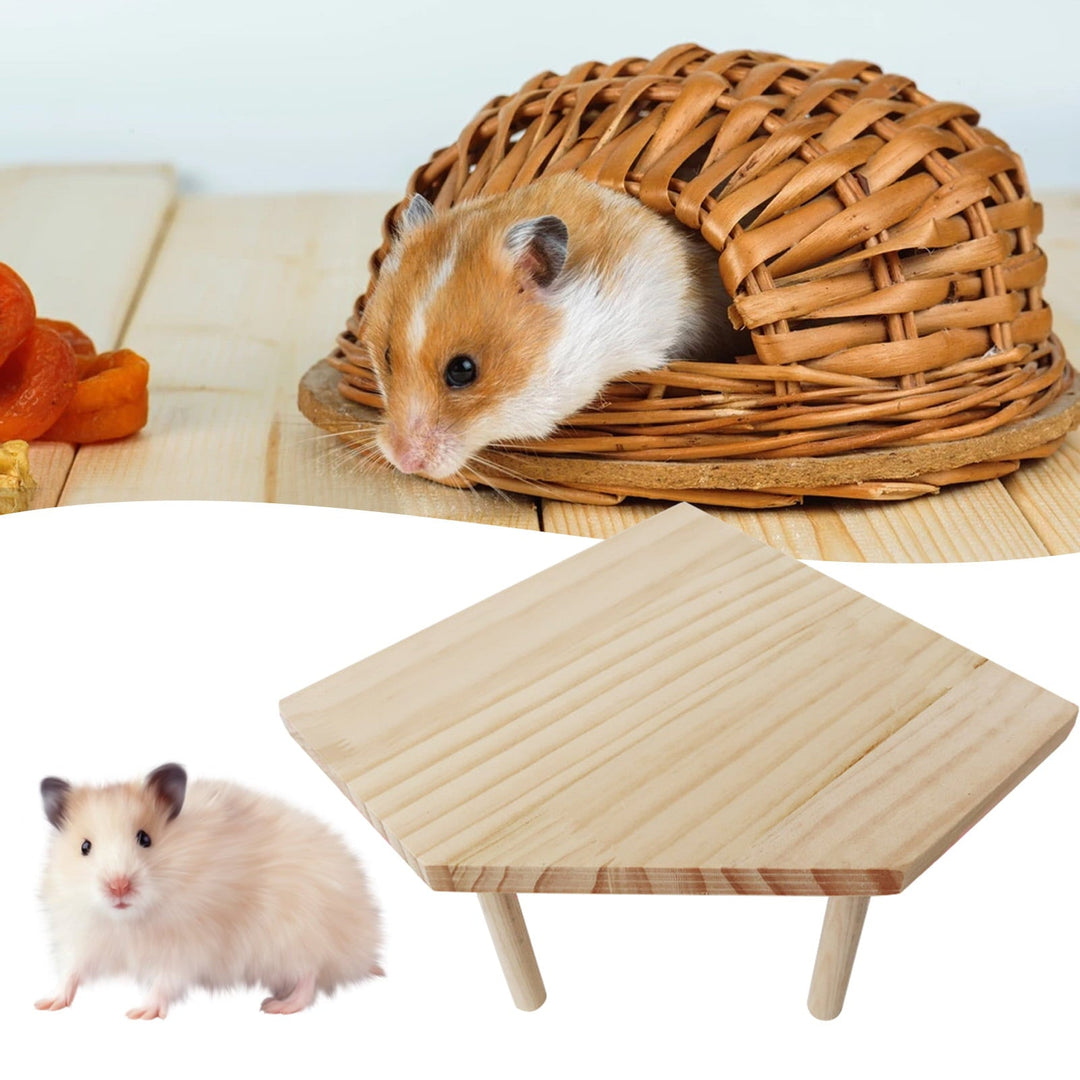 NIBOLOG Small Animal Stand Bite Resistant Natural Wood Pet Table Hamster Perch Stand Playing Platform Cage Accessories