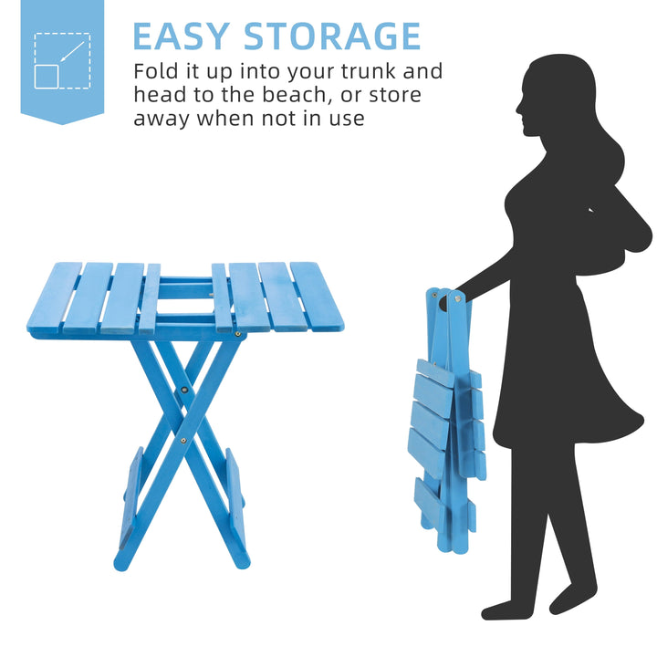 Outdoor Folding Square Table - Solid Wood Space-Saving Blue Patio Table for Backyard & Balcony