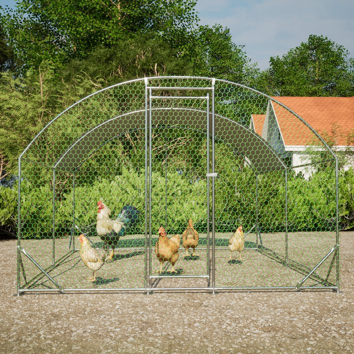 Large Metal Chicken Coop, Outdoor Chicken Cage Run with Waterproof and Anti-UV Cover, Dome Roof Walk-in Poultry Cage Rabbit Duck House for Outside, Backyard and Farm, 9.84' x 13.12' x 6.56'
