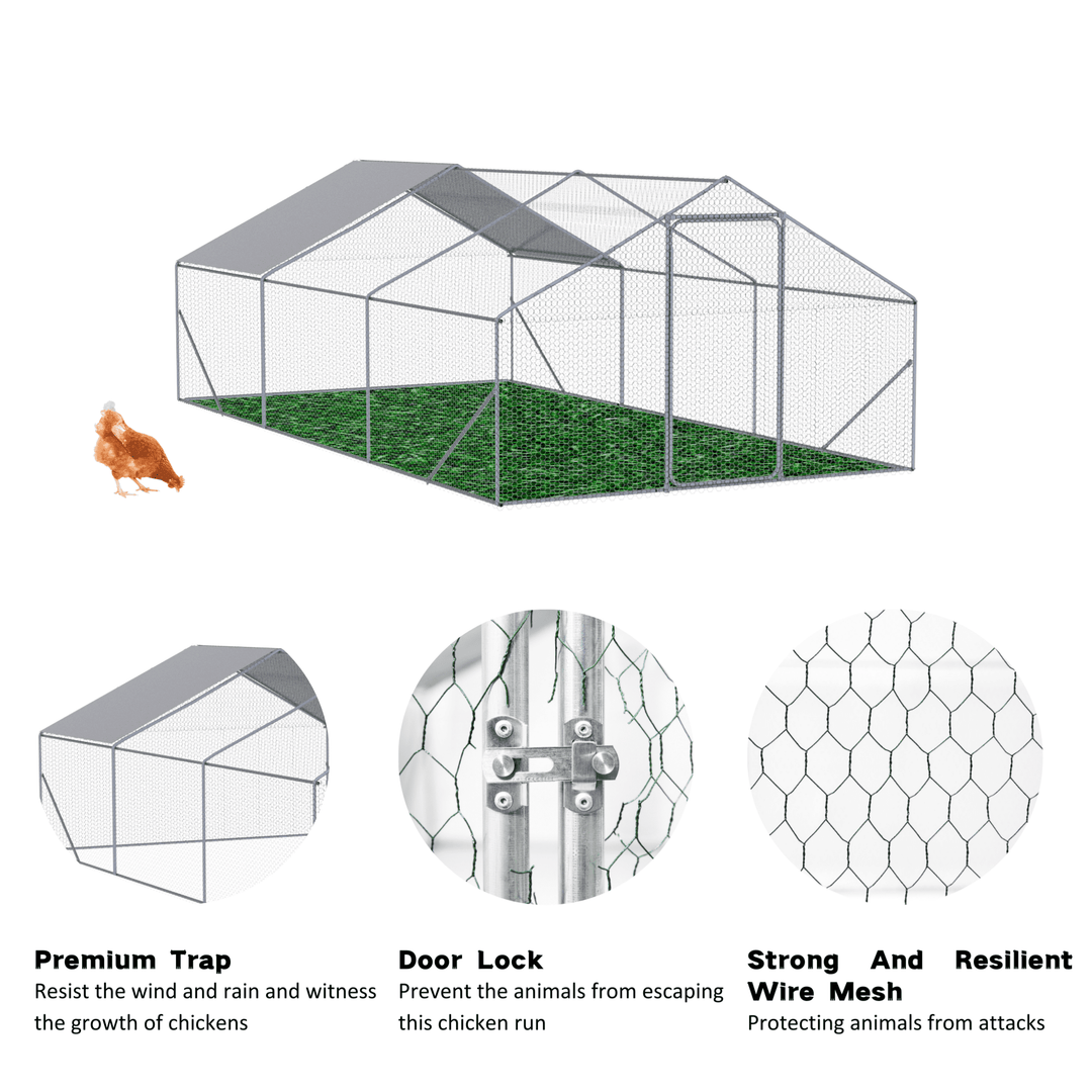 Coowa Outdoor Metal Chicken Coop 20 x 10 x 6 FT Large Chicken Run 3 Unit Walk in Poultry Hen Pen Cage with Lockable Door for Backyard Farm