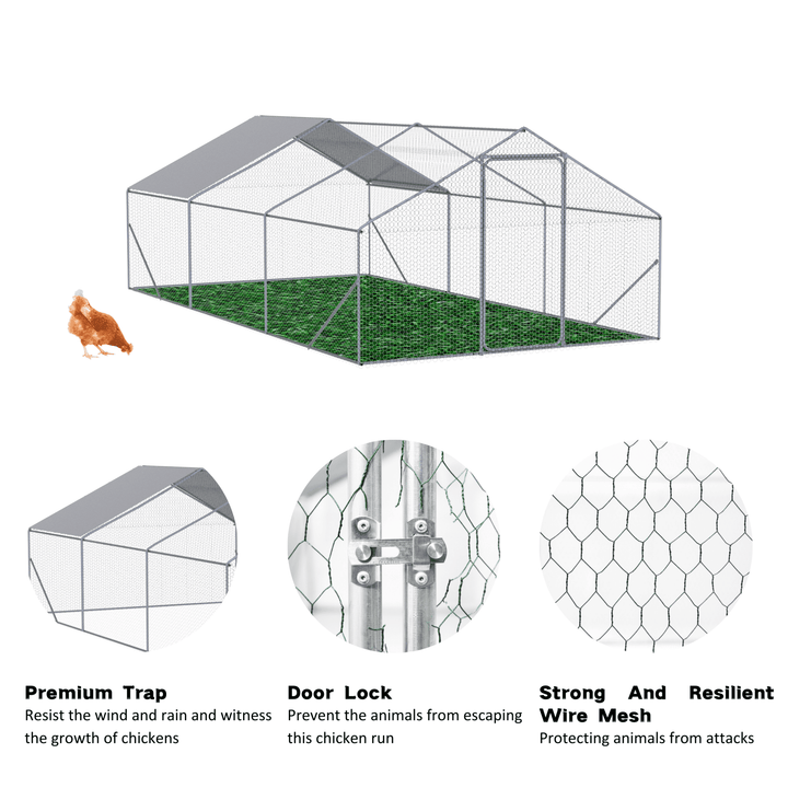 Coowa Outdoor Metal Chicken Coop 20 x 10 x 6 FT Large Chicken Run 3 Unit Walk in Poultry Hen Pen Cage with Lockable Door for Backyard Farm