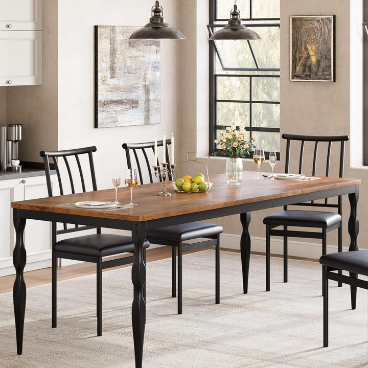 Garvee Dining Room Table 6, 70.9'' Mid Century Kitchen Table Furniture with Metal Frame Heavy Duty Legs, Waterproof Industrial Rectangle Dining Table, Dinette and Dinner Desk For Party (Retro)