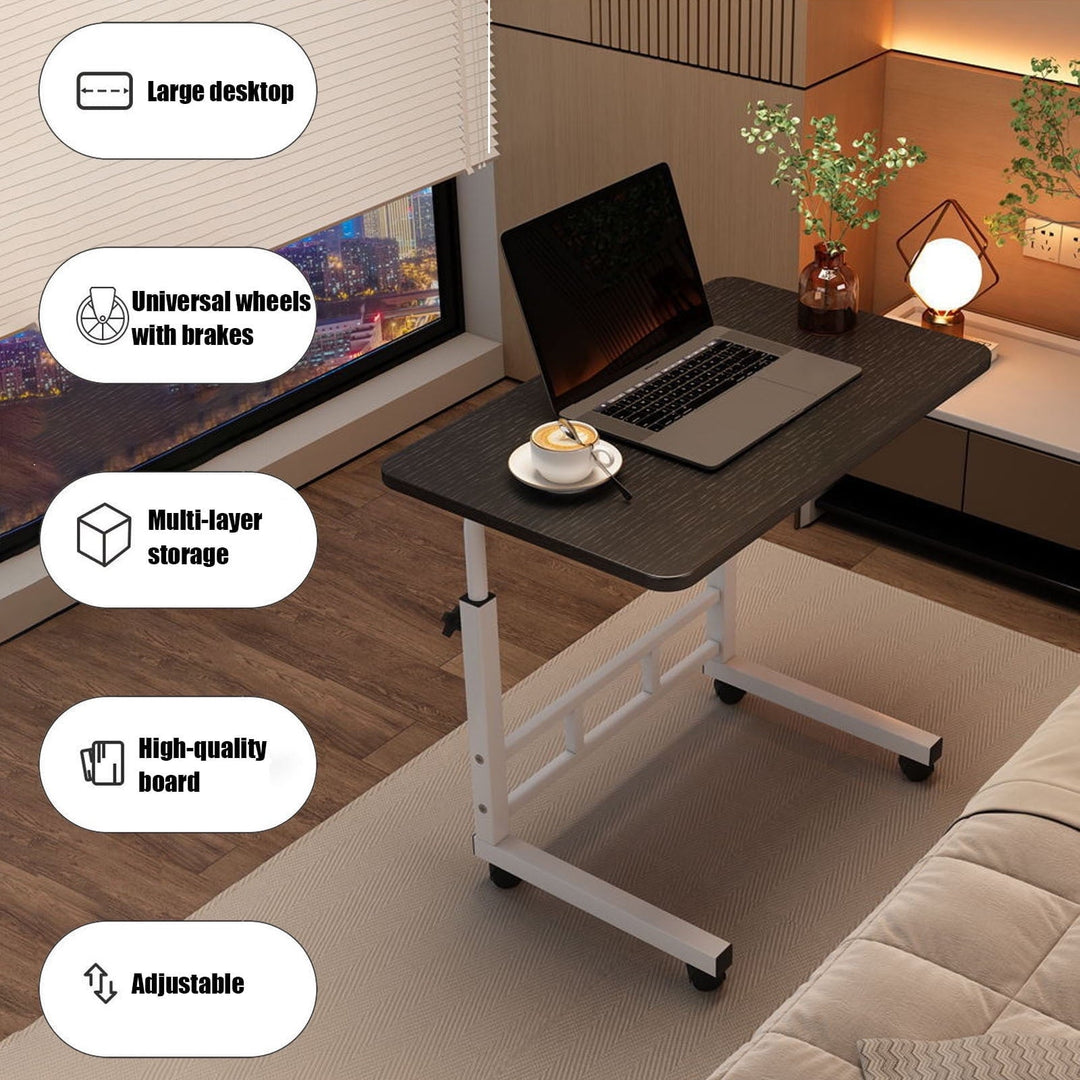 C-Shaped End Table with Wheels,Adjustable Height,Compact Rolling Side Table for Small Spaces,  Multi-Functional Sofa/Laptop/Bedside Table, Mobile Convenience Table, Modern Aesthetic, Sturdy Construc