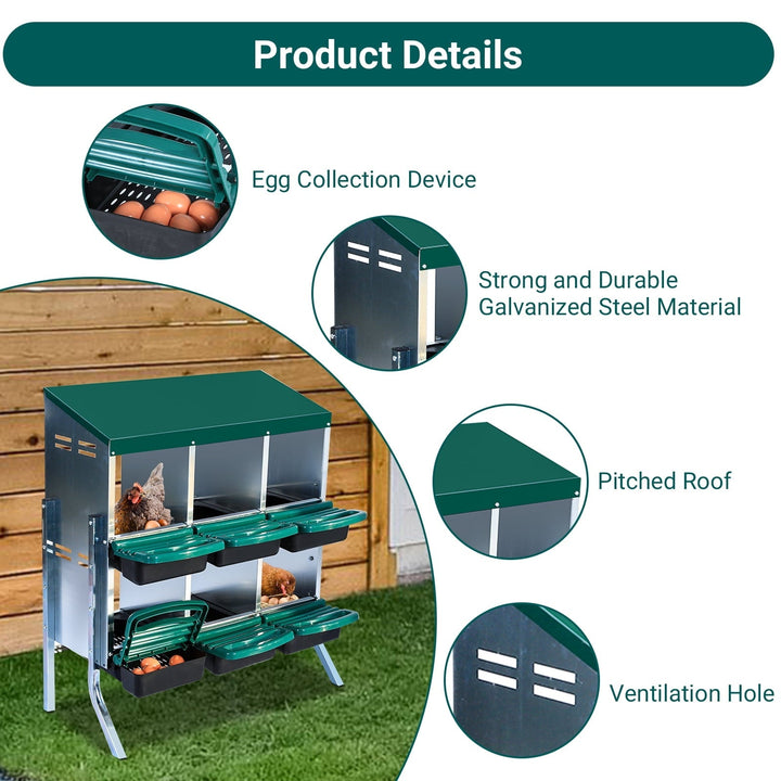 M optimized Chicken Nesting Box with 6 Compartments & Bracket Legs, Roll Away Laying Boxes for Hens, Lid Cover for Chicken Coop