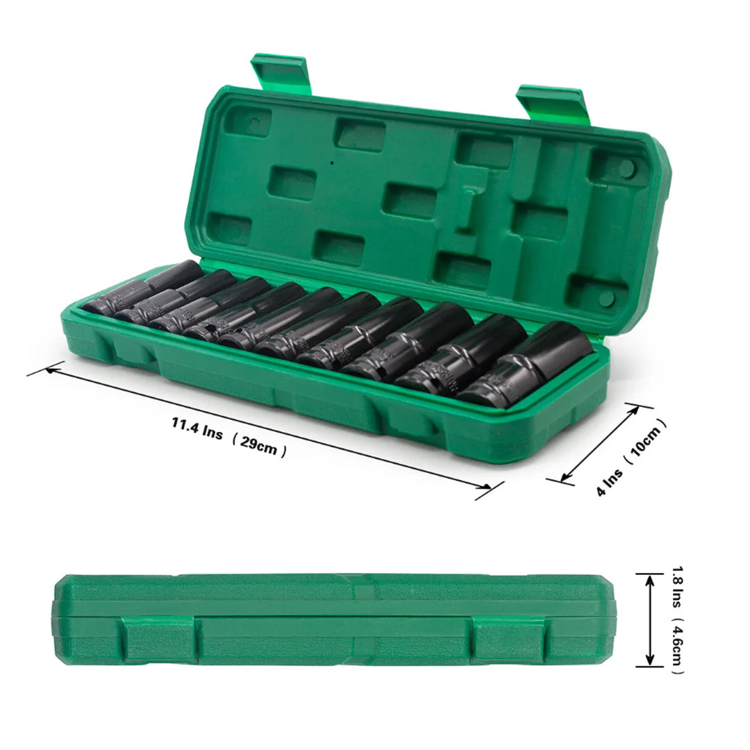 10pc Metric Deep Impact Socket 1/2" Drive 10mm-24mm 6 Point Sockets w/ Case Set