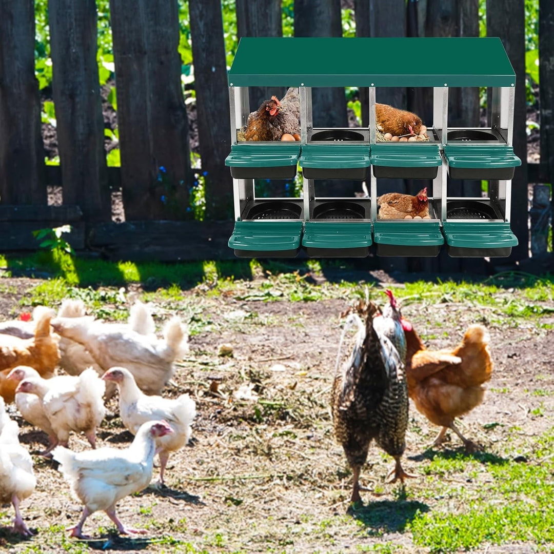 Pinypikaka Chicken Nesting Box, 8 Compartments Nesting Boxes for Chickens, Chicken Laying Boxes, Roll Away Nesting Box for Chickens Laying Egg with Lid Cover