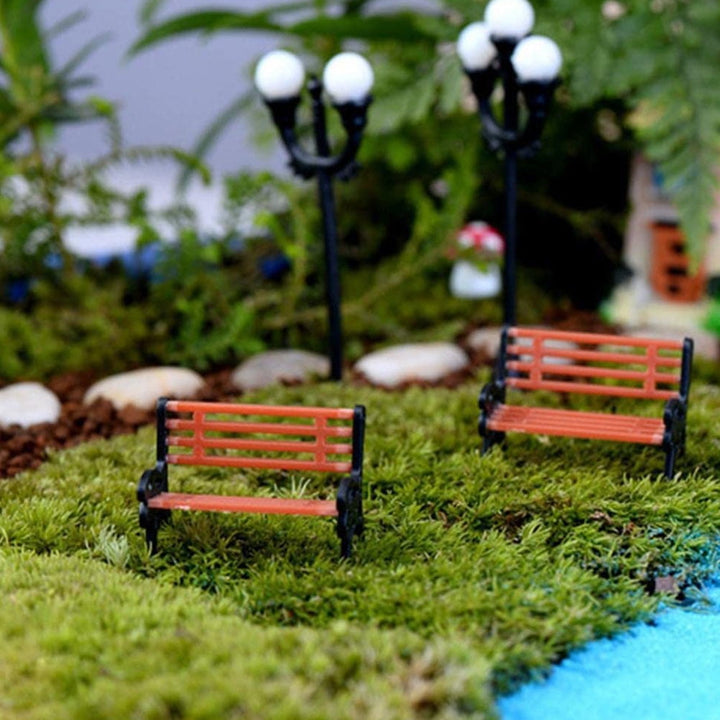 Niceauty 2Pcs Mini Garden Bench Resin Simple Design for Outdoor Miniature Scenery