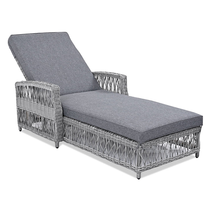 Outdoor Long Reclining Chaise, Wicker Lounge Chairs with 4 Level Position Adjustable Backrest, All Weather Patio Recliner with Armrests & Removable for Poolside Garden, Grey