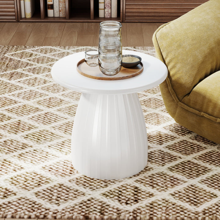 Oubayajia Round Side Table, Small Couch End Table Drink Table, Metal, White