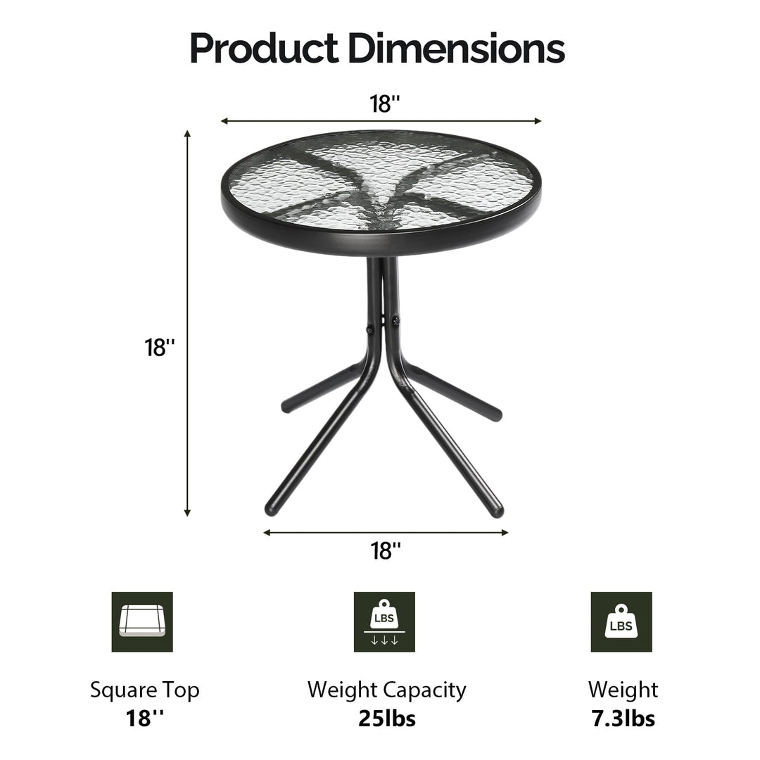 Zimtown 18" Round Tempered Glass Outdoor Patio Side Table, Metal Frame End Table, Black