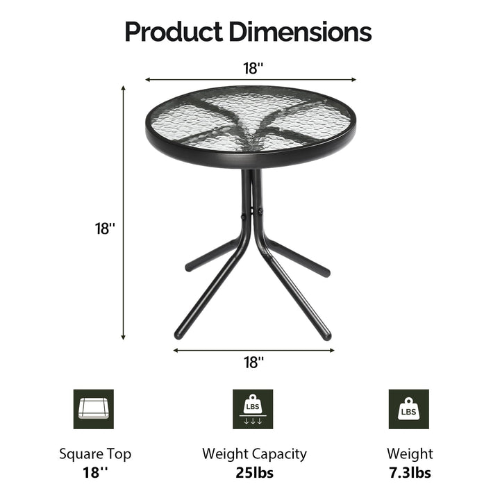 Zimtown 18" Round Tempered Glass Outdoor Patio Side Table, Metal Frame End Table, Black