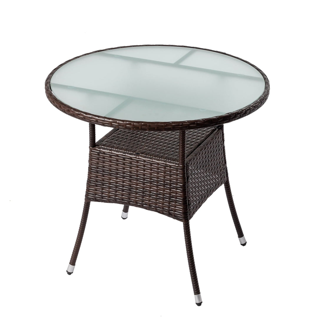 31.5" Round Wicker Patio Dining Table for 4, Outdoor Rattan Bistro Table with Glass Top – Brown