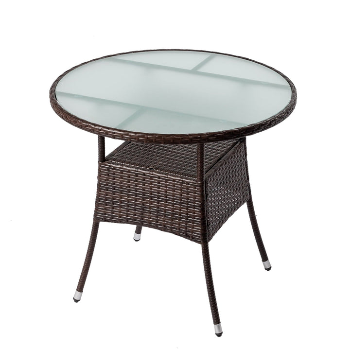 31.5" Round Wicker Patio Dining Table for 4, Outdoor Rattan Bistro Table with Glass Top – Brown