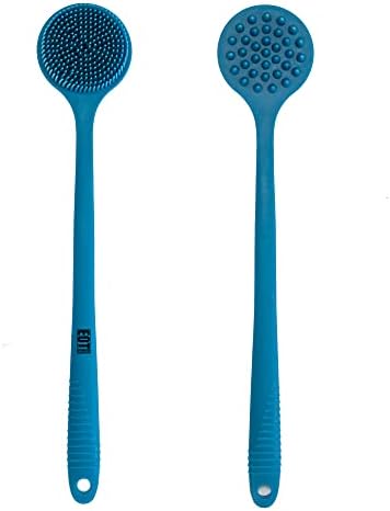 Bendable Long Handled Silicone Body Brush & Hair Scrubber - Bath Shower Back Brush, Shampoo Hair & Scalp Massager, Back Scrubber for Shower (Blue Sapphire)
