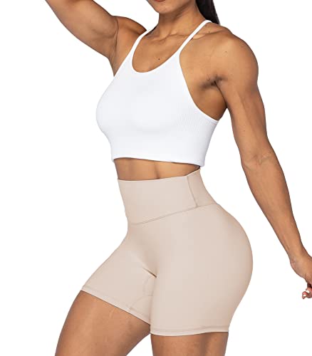 Sunzel No Front Seam High Waist Biker Shorts for Women, Squat Proof Yoga Workout Gym Bike Shorts 5" Greenery Small