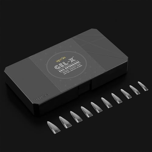 Apres Nail Gel-X Natural Stiletto Long Box of Tips, 500 Gel-X Tips, Soft Gel Tips, 10 Sizes 0-9, No Size 00 Included