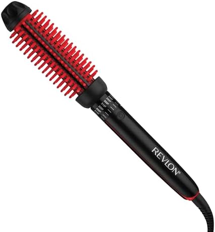 REVLON New and Improved SmoothStay Coconut Oil-Infused Heated Hair Styling Brush | 1” Barrel for Voluminous, Shiny Results (Black/Red)