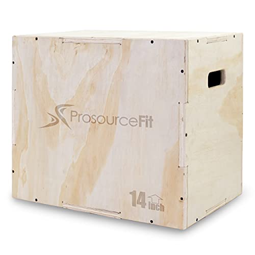 ProsourceFit 3-in-1 Wood Plyometric Jump Box For Cross Conditioning, Agility, Vertical Jump Training & Plyo Workouts, Beige, 16L x 14W x 12H