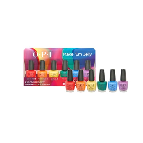 OPI Mini Nail Lacquer Gift Sets | Opaque Crème, Sheer Jelly Nail Polish Shades | Fast Drying, Streak Free, and Chip Resistant | Make 'Em Jelly! Collection | Summer 2025