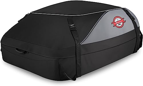 Sailnovo Car Rooftop Cargo Carrier Roof Bag 15 Cubic Feet Waterproof Roof Top Cargo Carrier fit Vehicle with Without Luggage Rack, Soft Shell Roof Cargo Box with Tie-Down Strap, Door Hook, Storage Bag