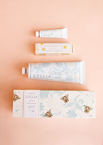 LOLLIA Wish No. 22 Handcreme Bundle, .33 oz. & 4 oz. – Sugared Pastille – Scented Hand Cream for Women, Moisturizing Hand Lotion for Dry Hands, Shea Butter & Cocoa Butter, Quick Absorbing Lotion