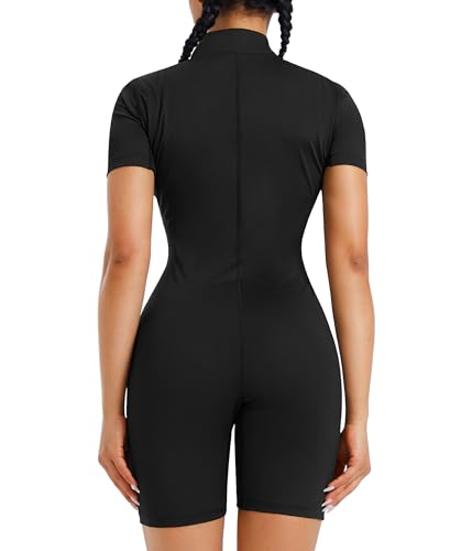 Junlan Sauna Suit for Women Full Body Jumpsuit Waist Trainers for Women Belly Fat Workout Sweat Suit(Black,Small)
