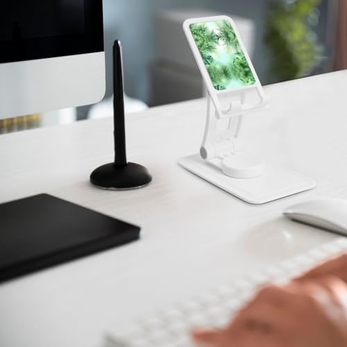 Tropical Leaf Cell Phone Stand 360° Adjustable Desktop Phone Holder Cradle Compatible With Most Mobile Phones White