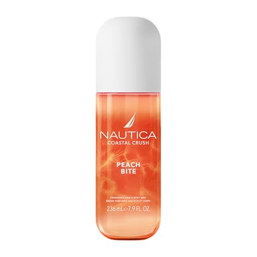 Nautica Peach Bite, a Refreshing Gourmand Hair & Body Mist for Women, Notes of Peach Iced Tea, Peony, and Blond Woods Accord, Long Lasting, 8.0 fl oz