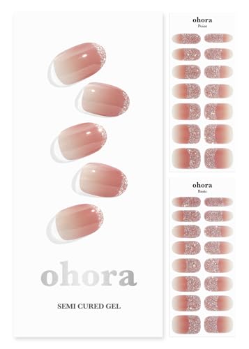 ohora Semi Cured Gel Nail Strips (N Sugar French) - Nude, Works with Any UV/LED Nail Lamps, Salon-Quality, Easy to Apply & Remove - Valentine's Day Gel Nail Wraps, Stickers, Romantic Gift Ideas