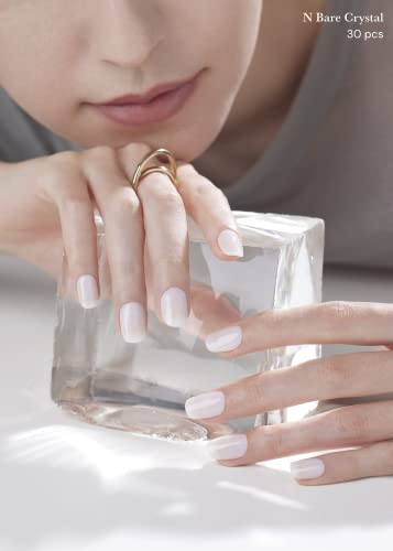 ohora Semi Cured Gel Nail Strips (N Bare Crystal) - Works with Any Lamps, Salon-Quality, Long Lasting, Easy to Apply & Remove - Includes 2 Prep Pads, Nail File & Wooden Stick